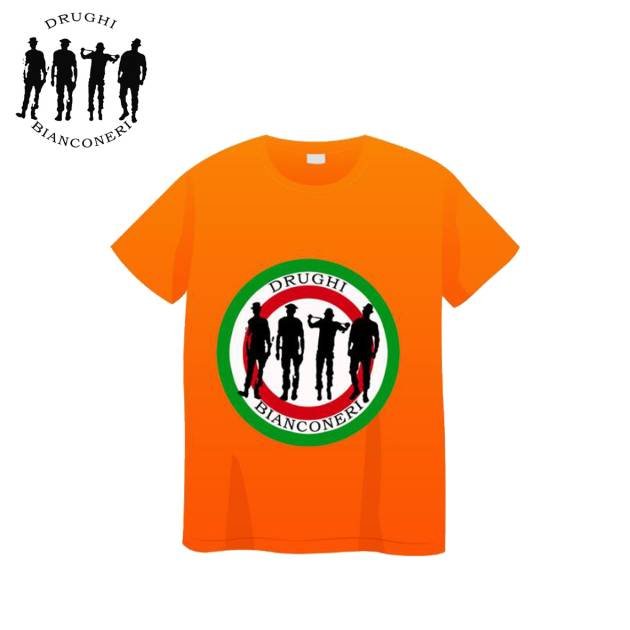 T-SHIRT DRUGHI BIANCONERI COLORAZIONE ARANCIONE
